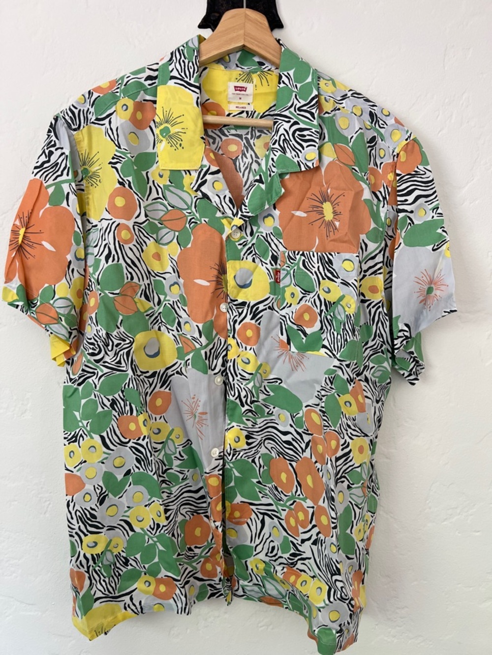 Levi's Short-Sleeve Floral Polo Shirt - Green/Orange/Yellow